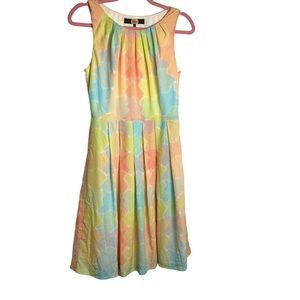Anthropologie Eva Franco EUC Yellow Orange Green Blue dot dress SZ6